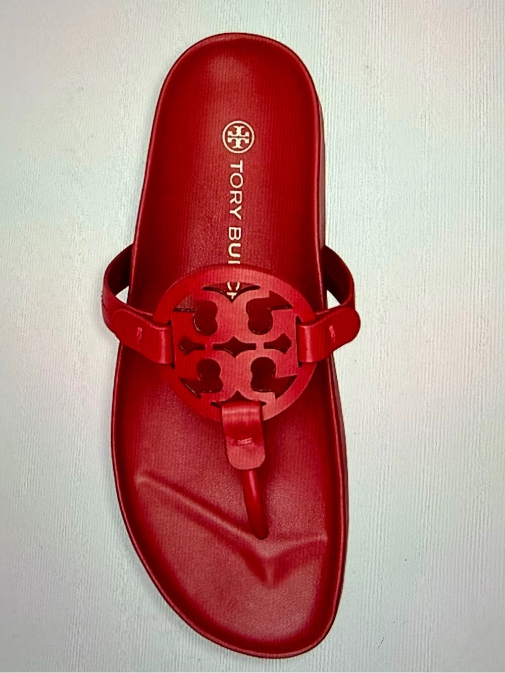 Tory Burch Red Miller Cloud Light Leather Logo Thong Sandals